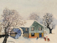 Картины - Анна Мэри Робертсон Мозес. Старая мельница зимой