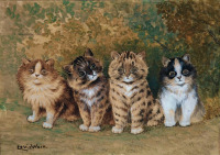 Картины - Луи Уэйн. Четыре котёнка в саду