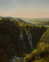 Картины - Огюст Виншон. Водопад в Тиволи с конюшнями Мецената