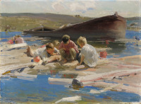 Картины - Абрам Архипов. Дети на рыбалке