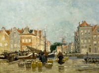 Картины - Ганс Херрманн. Выгрузка улова на Амстердамском канале