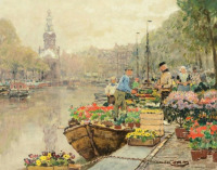 Картины - Ганс Херрманн. Цветочный рынок на Голландском канале в Амстердаме