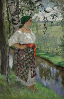 Картины - Николай Богданов-Бельский. Латгальская крестьянка у ручья