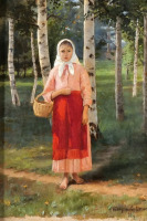 Картины - Николай Богданов-Бельский. Девочка на лесной тропинке