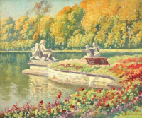 Картины - Николай Богданов-Бельский. Вид парка с садовой скульптурой