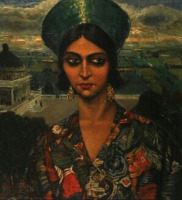 Картины - Николай Богданов-Бельский. Молодая русская женщина в дворцовом саду