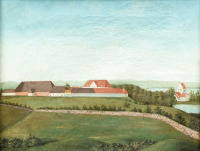 Картины - Анри Руссо. Сельский пейзаж и ферма на берегу озера