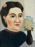 Картины - Анри Руссо. Портрет женщины с букетом  цветов в вазе
