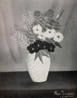 Картины - Анри Руссо. Натюрморт Букет цветов в белой вазе. Для раскрашивания