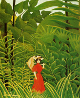 Картины - Анри Руссо. Джунгли. Портрет Женщина в красном на фоне лесного пейзажа