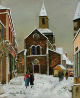 Картины - Морис Утрилло. Церковь под снегом. Церкви Франции. Зимний пейзаж