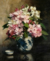 Картины - Вайолет Макиннес. Розовые и белые рододендроны в вазе