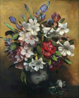 Картины - Вайолет Макиннес. Ирисы и белые лилии в голубой вазе