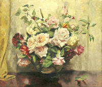 Картины - Вайолет Макиннес. Белые, розовые и красные розы в вазе
