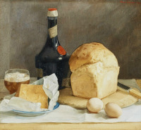 Картины - Нора Хейзен. Натюрморт Хлеб и бутылка вина