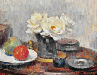 Картины - Нора Хейзен. Кедровый стол для завтрака и магнолии в вазе