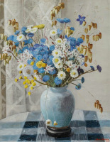 Картины - Нора Хейзен. Весенний букет в голубой фарфоровой вазе