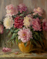 Картины - Лаура Комбс Хиллс. Натюрморт с розовыми пионами