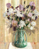 Картины - Лаура Комбс Хиллс. Зелёная ваза с ирисами