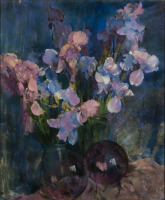 Картины - Лаура Комбс Хиллс. Пурпурные ирисы и стеклянные шары