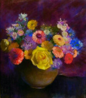 Картины - Лаура Комбс Хиллс. Жёлтые розы в медном кувшине