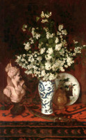 Картины - Неизвестный художник. Цветущий боярышник в китайской вазе и статуэтка