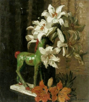 Картины - Герберт Дэвис Рихтер. Натюрморт с лилиями и зелёной лошадкой