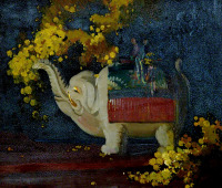 Картины - Герберт Дэвис Рихтер. Цветущая мимоза и ваза-статуэтка Слоник
