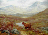 Картины - Джордж Рэнкин. Шотландское нагорье. Коровы на пастбище