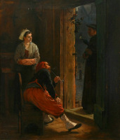 Картины - Бернард Коббе. Разговор священника с зуавом и его женой