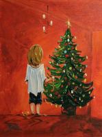 Картины - Мишель Карлин. Рождественская ёлка на красном