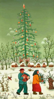 Картины - Йосип Генералик. Рождественский пейзаж с ёлкой