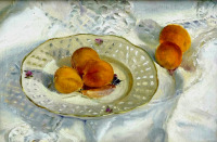 Картины - Айрис Коллетт. Натюрморт с абрикосами на итальянской скатерти