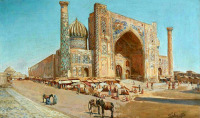 Картины - Рихард Зоммер. Мечеть Шир-Дор и площадь Регистан в Самарканде