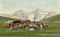 Картины - Рихард Зоммер. Лагерь кочевников на Кавказе