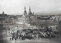 Минусинск - Посадка деревьев в Пушкинском сквере рядом с Спасским собором, 8 мая 1911 года.