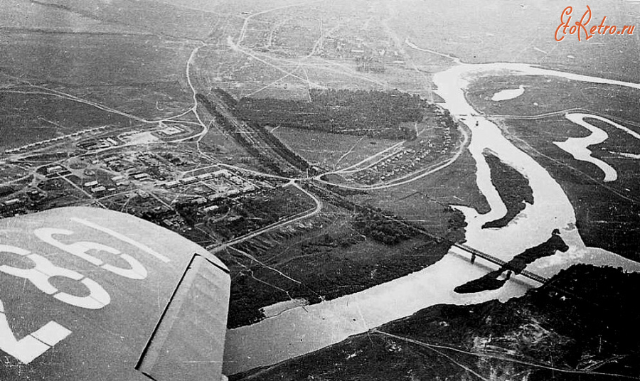 Сасово - Вид на ж/д мост с самолёта Як 18А.