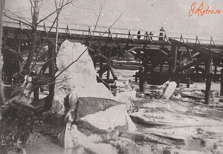 Сапожок - Деревянный мост через реку Мокша в период половодья.