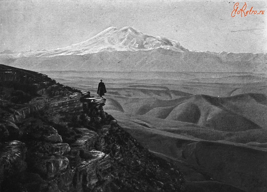 Кисловодск - Гора Эльбрус и скала Бермамыт. Вид от приюта Кавказского Горного общества