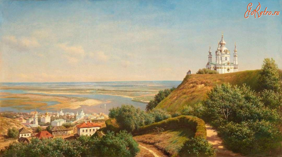 Киев - Киев.  Вид на Подол и Андреевская церковь.