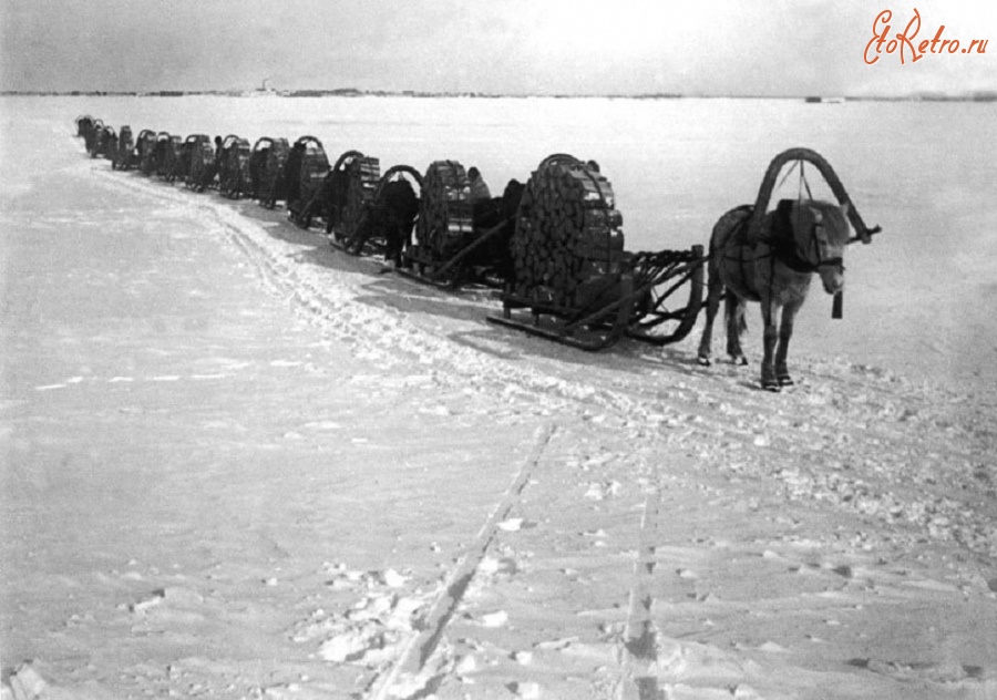 Архангельск - Обоз с дровами на льду Северной Двины зимой 1918-1919 гг