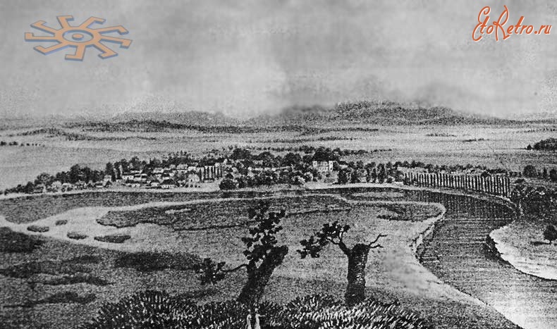 Журавно - Журавно. Вид на Журавно з гори Бакацино в 1847 р.