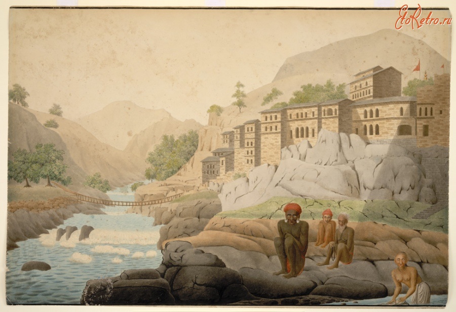 Индия - Деревня Девапраяга и подвесной мост, 1808