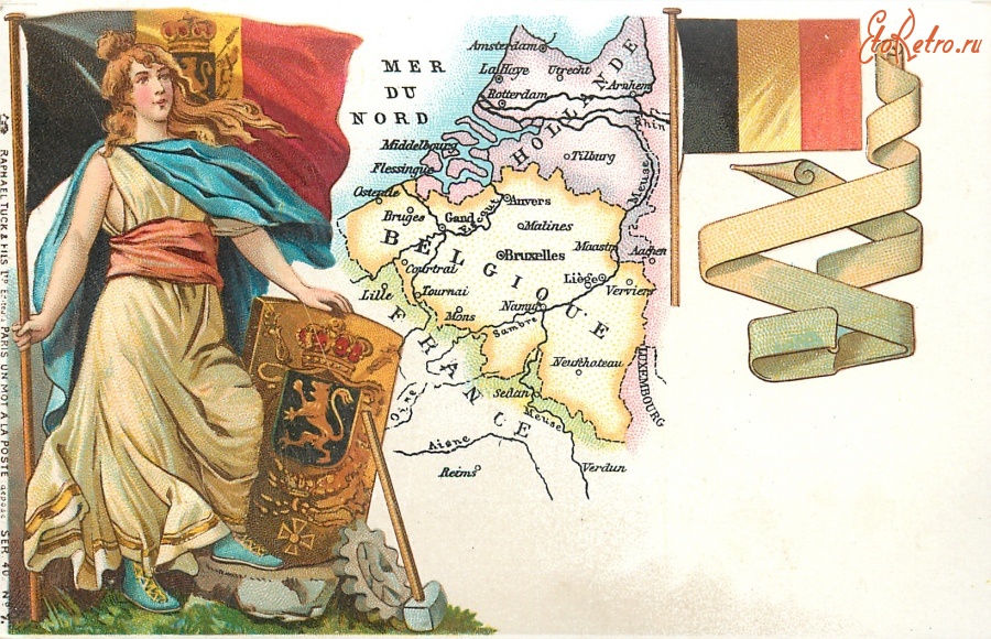 Бельгия - Карта, герб, флаг и Дева Голландии и Бельгии