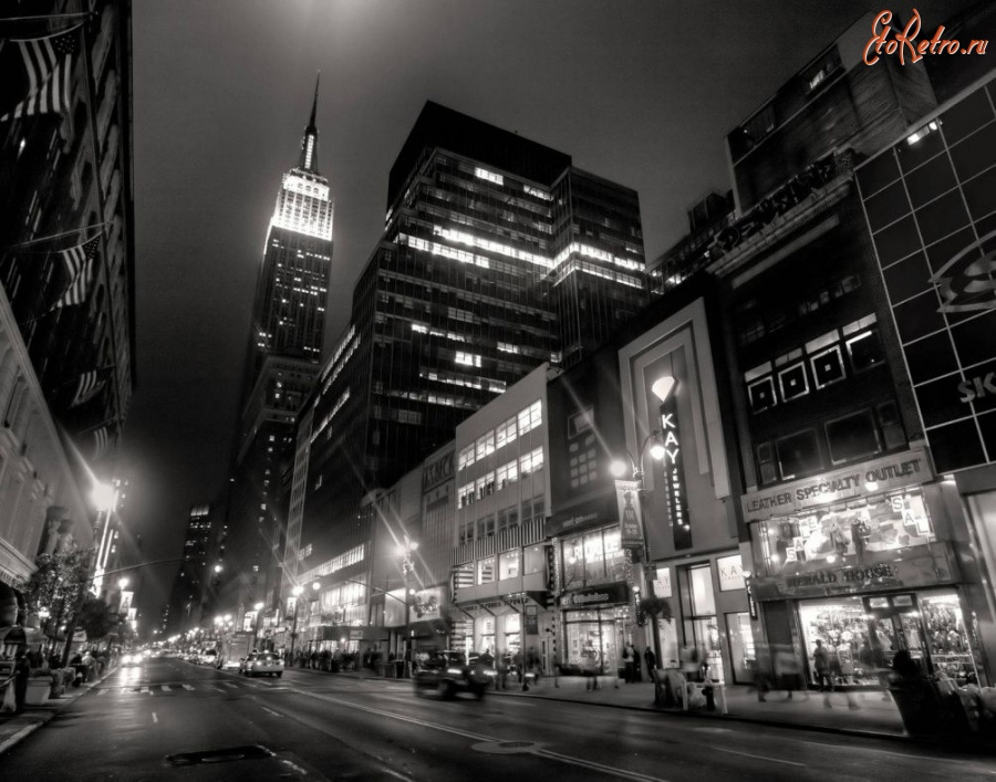 Соединённые Штаты Америки - Нью-Йорк. Вид нічних вулиць міста.