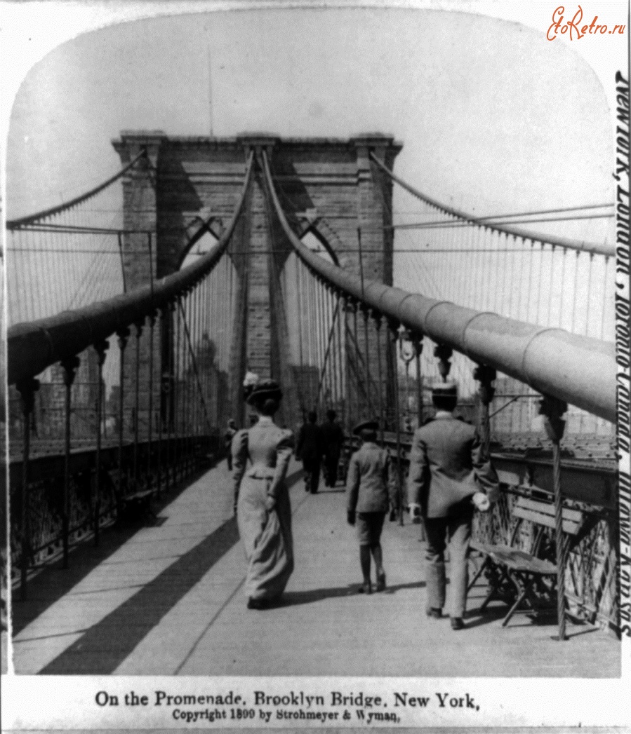 Нью-Йорк - Brooklyn Bridge New York City 1899 Pedestrian Crossing США,  Нью-Йорк (штат), Нью-Йорк, Бруклин