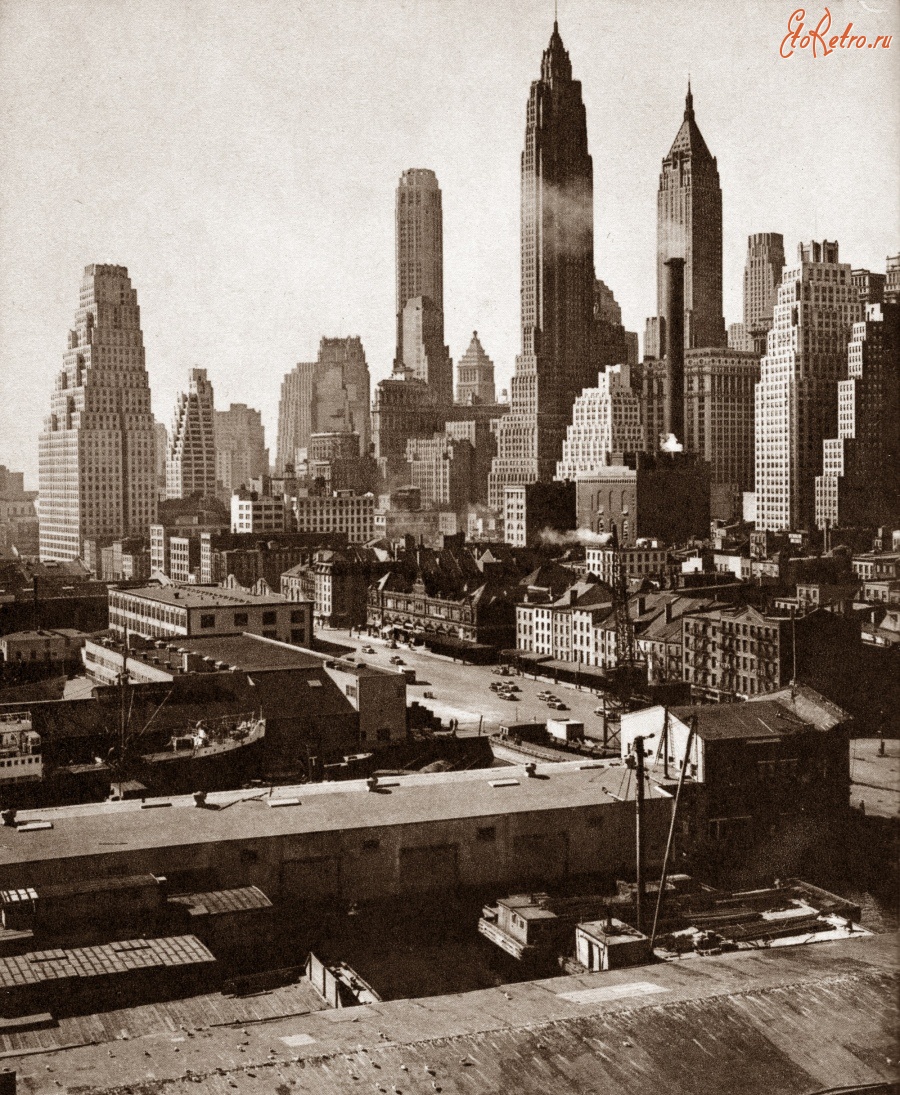 Нью-Йорк - Lower manhattan looking southwest from Brooklyn bridge july 1943 США,  Нью-Йорк (штат),  Нью-Йорк,  Манхеттен