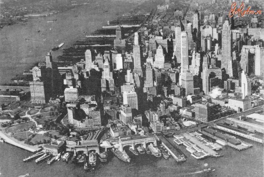 Нью-Йорк - Aerial view of lower manhattan looking north from the bay may 1940 США,  Нью-Йорк (штат),  Нью-Йорк,  Манхеттен