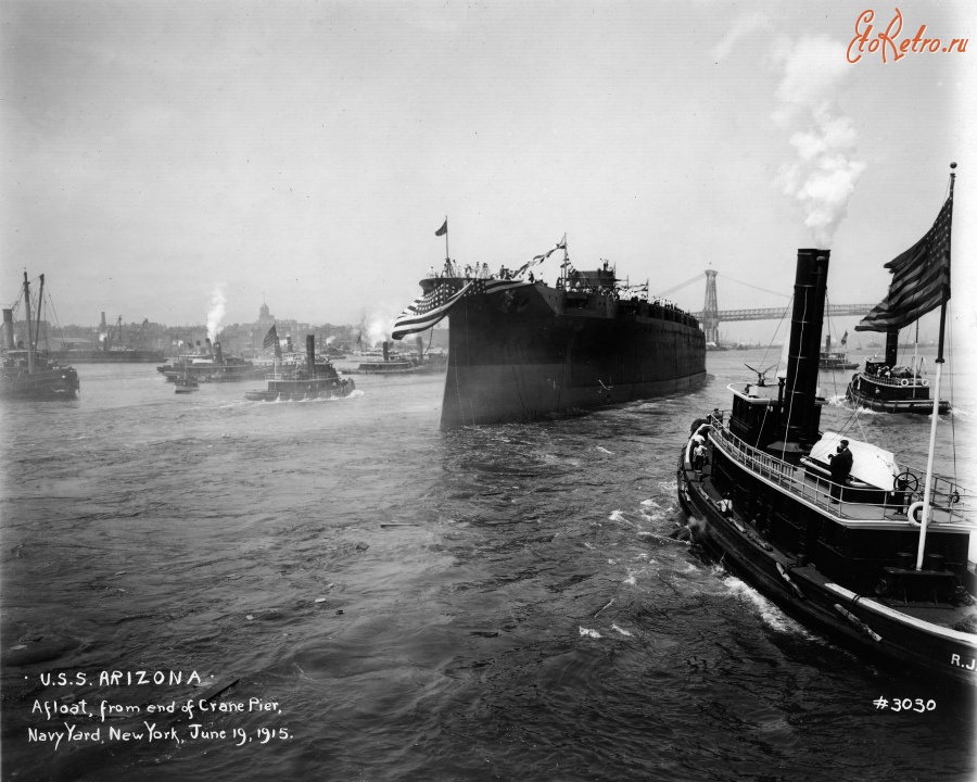 Нью-Йорк - USS Arizona, Afloat, From End of Crane Pier, Navy Yard, New York США,  Нью-Йорк (штат),  Нью-Йорк,  Бруклин