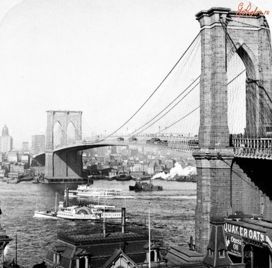 Нью-Йорк - Brooklyn Bridge, looking towards Manhattan США , Нью-Йорк (штат) , Нью-Йорк , Бруклин